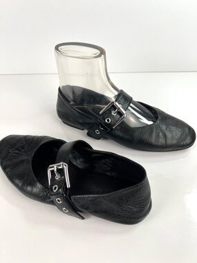 Massimo Dutti Fine Napa Leather Buckled Ballet Flat sz EU36 or US5.5/6.0 Black